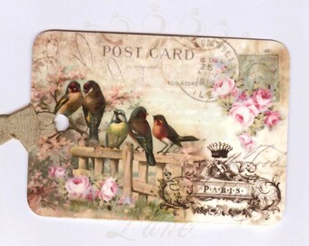 French Bird Tags , Vintage Bird , Postcard tags , Bird Tags , Paris Tags