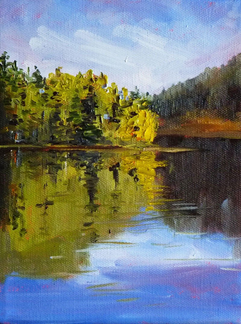 Landscape Oil Painting Original Lake Reflection