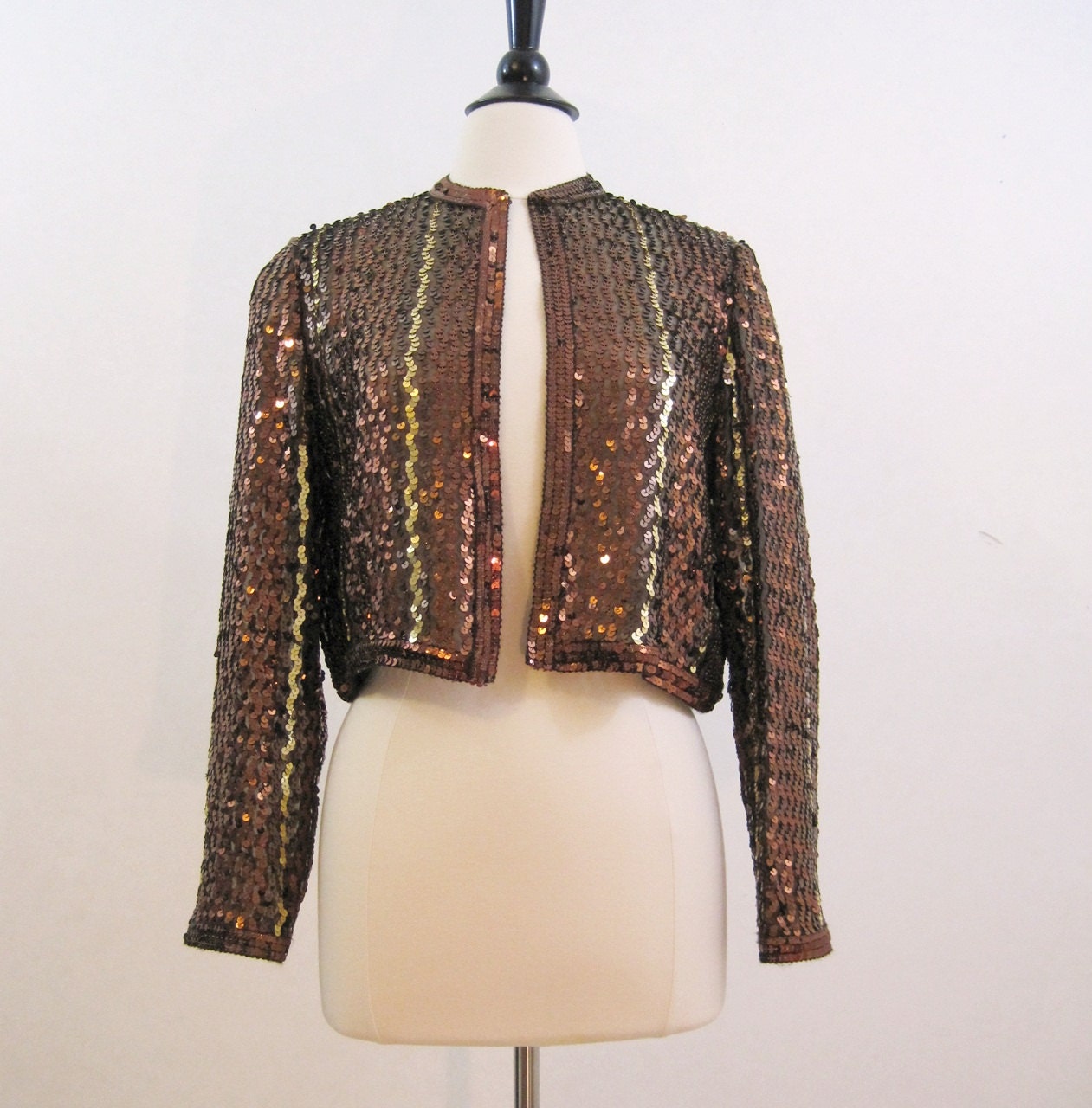 70s Jacket Vintage Sequin Sequined Brown Bronze & by voguevintage