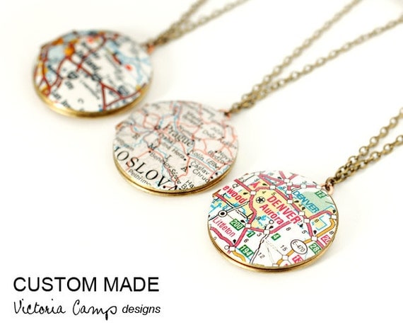 Custom Map Necklace Round Vintage Locket Map Jewelry