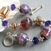 Mauve Gold Artisan Lampwork Glass Bead Bracelet, Amber Purple, OOAK, Sterling Silver - SILK