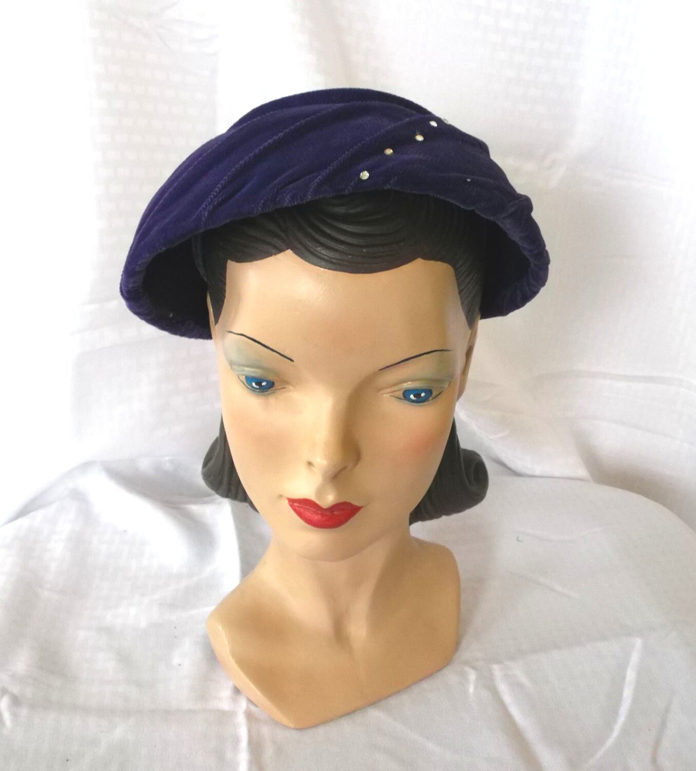 50's 60's Vintage Purple Velvet Draped Hat by MyVintageHatShop