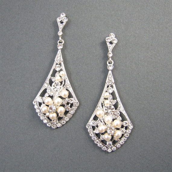 Vintage Style Bridal Earrings Ivory Pearl Wedding Earrings