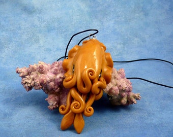 Brass Cuttlefish Necklace, Soft Metallic Polymer Clay Jewelry