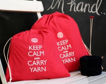 Small knitting project bag - Keep Calm and Carry Yarn - red