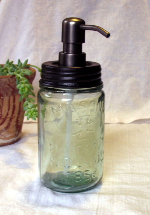 Canning jar soap dispenser Hero's Cross Blue Green Mason