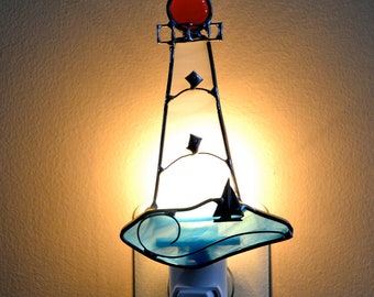 Light the Way Lighthouse Stained Glass Night Light