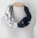 Half Braided Knot Scarf - Grey and White Chevron and Navy Blue