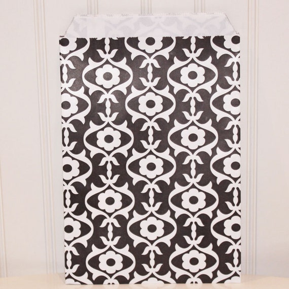 Paper Bags, 24 Black Fancy Scroll Favor Treat Bags, Party Favor Bag, Black Paper Bag, Wedding Favor Bag, Candy Bags, Bakery Bag, Concessions Il_570xn