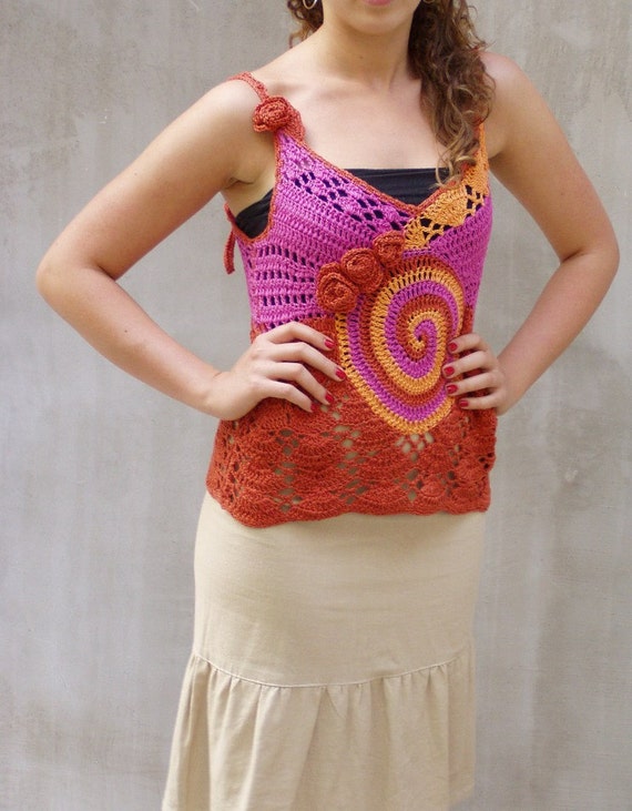 Items similar to Hand crocheted Freeform Lace Top Boho Funky Vest