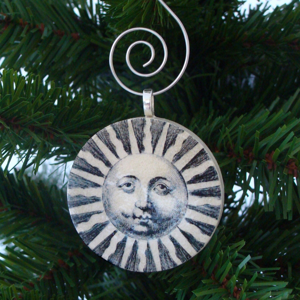 Ornament, Sun, Handmade Decoupaged, FREE SHIPPINGRetropage, Stocking Stuffer, Unique Gift, Handmade Ornament