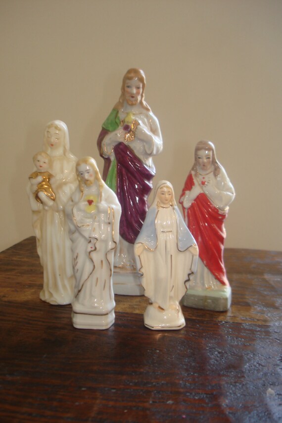 Items similar to Vintage Catholic Statue Figurines Virgin Mary