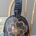 Tooled Black Leather 70s Handbag Purse Beautiful Woman Flower Child in Burnished Copper and Gold