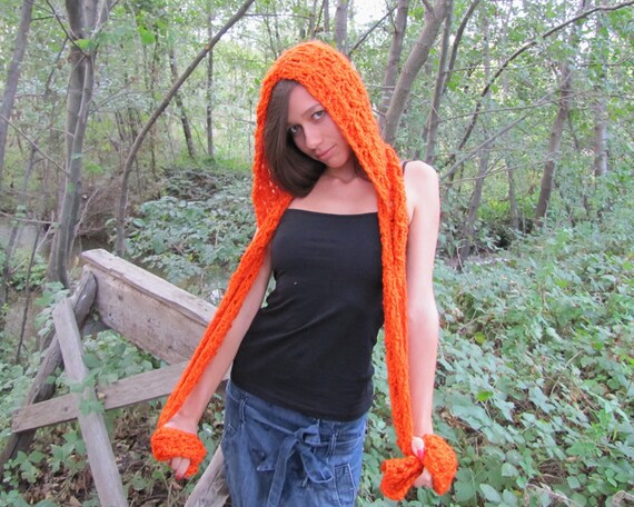 scarf scarf orange ELF  Hooded in double hooded chunky Crochet crochet hot