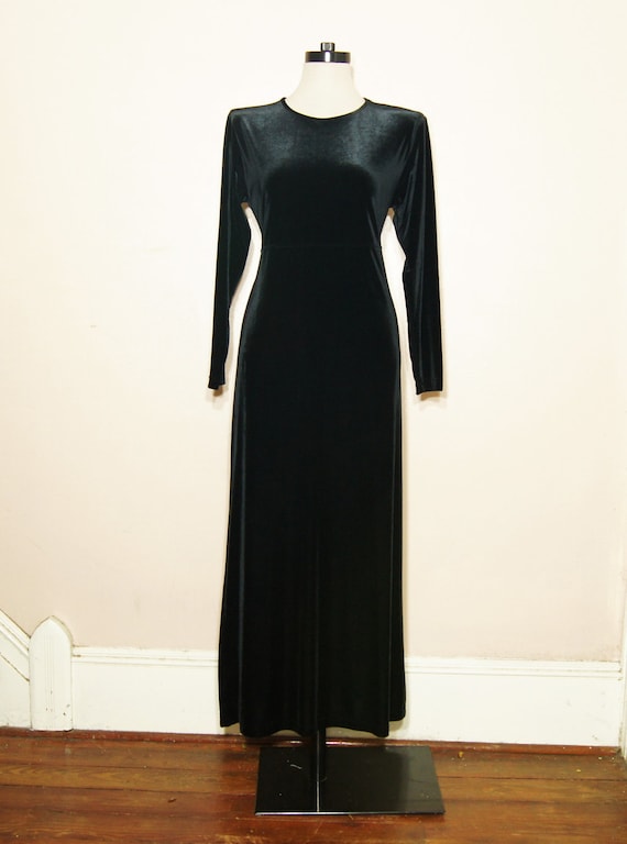 90s Grunge Black Velvet Maxi Dress Goth Witchy Long Sleeves