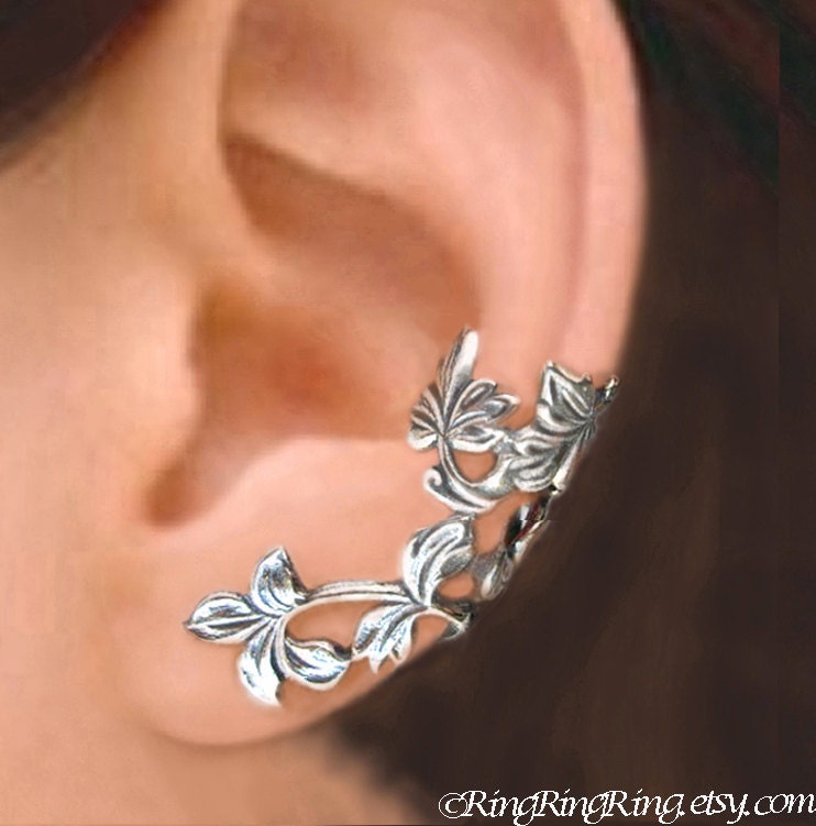 Spring Leaf ear cuffs Sterling Silver earrings Sterling silver