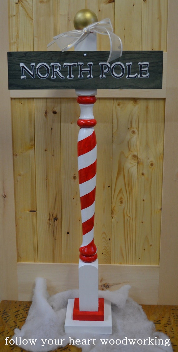 NORTH POLE post with sign by FYHeartWoodworking on Etsy