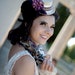 Lavender Steampunk - Mini Top Hat Bride Garden Wedding Cream - Plum Eggplant Embroidered Trim Ivory Satin Purple Peacock Fascinator