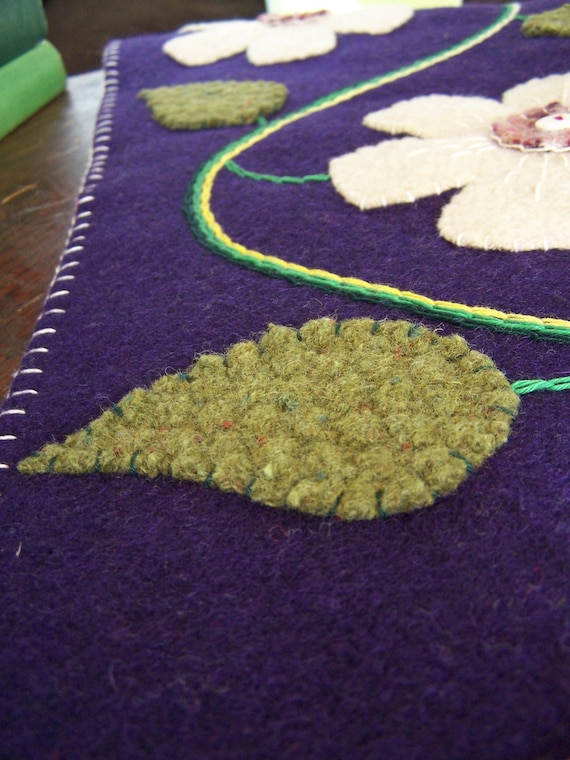 Wool Felt Applique Table Runner with Flowers