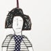 Wall Decorations Black and white Modern hip Teenager Wall Decoration - Wearing a striped dress and a polka dot tie - handmade fabric doll