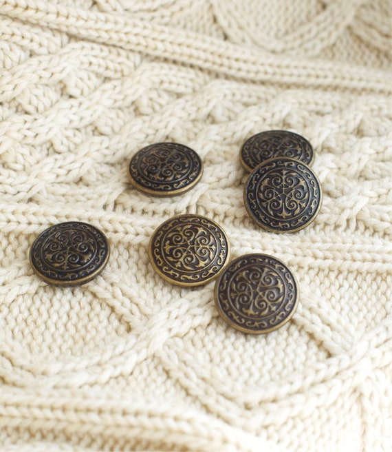 Metal Coat Buttons 1 inch Antique Brass Set of 6 by ForestDaydream