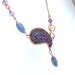 Kyanite amethyst copper necklace, polymer clay indian paisley pendant, OOAK jewelry