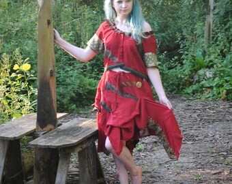 Silk gypsy dress Dark red fairy pirate costume Bohemian clothing, Tribal fusion Festival outfit, circus, burlesque crop top & skirt