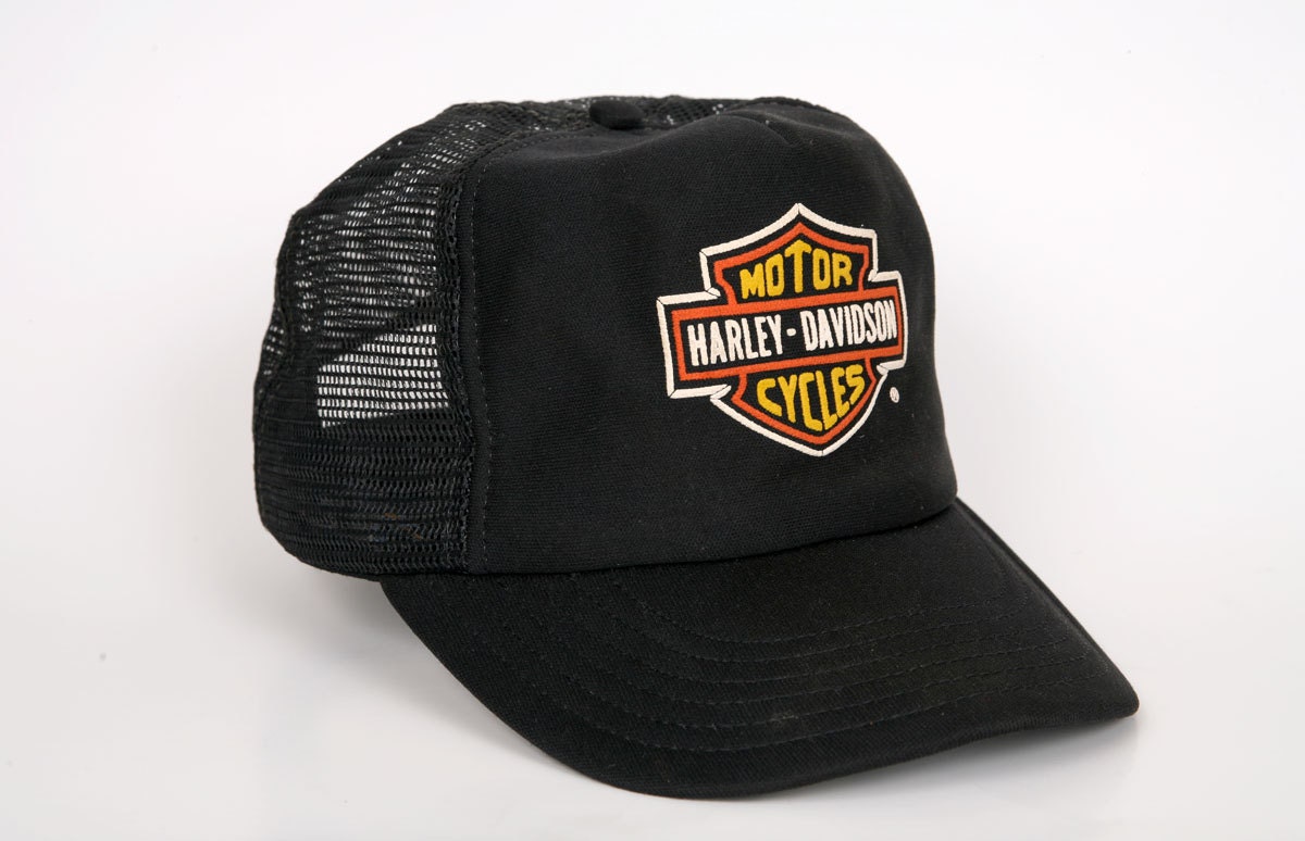 Harley Davidson Trucker Hat Black with Orange Harley Logo