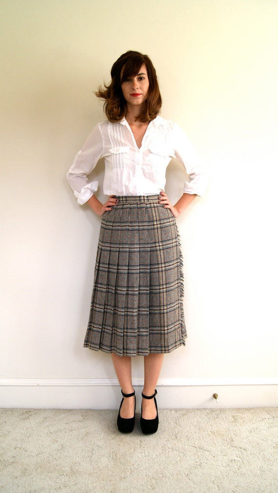 Vintage Skirt. 70s Plaid Pleated Wool Wrap by NewOldFashionVintage