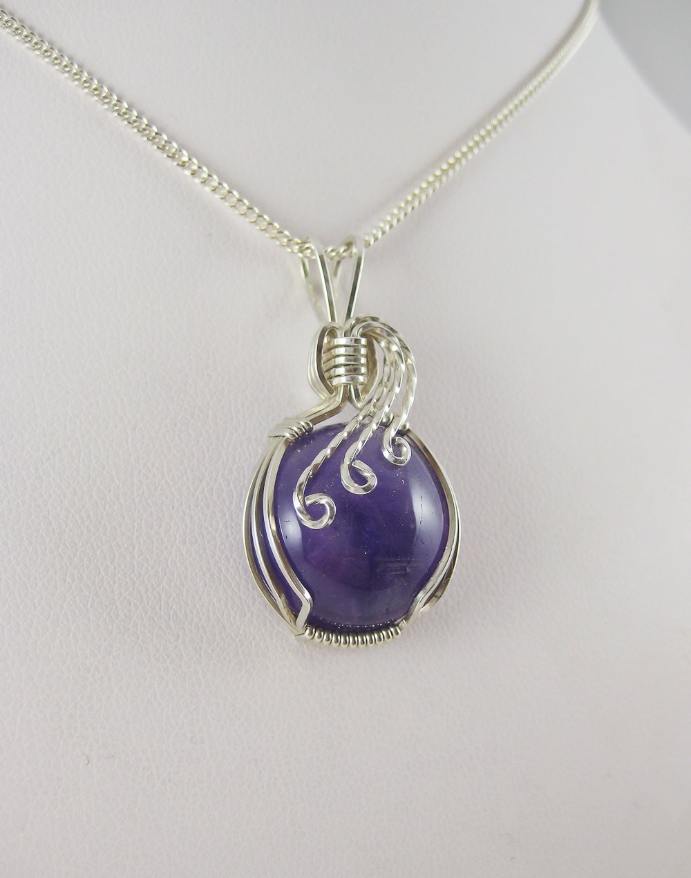 Items similar to Wire wrapped gemstone pendant - amethyst in argentium ...