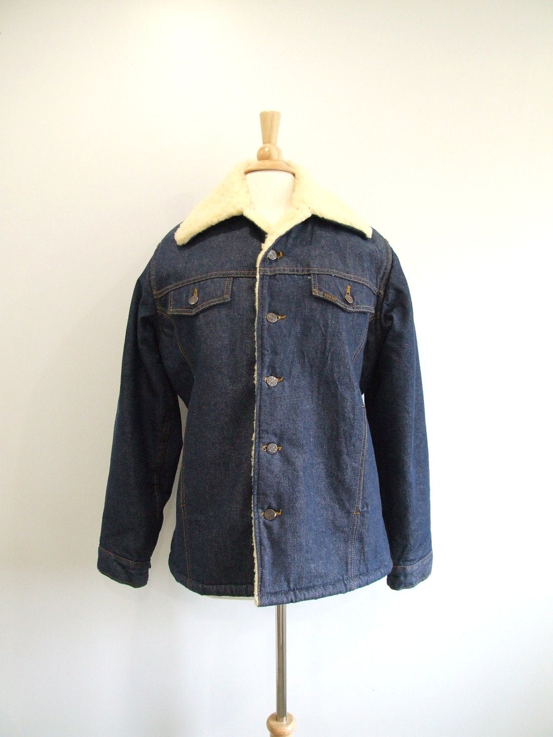 Mens Denim Jacket Vintage 70s Blue Jean Coat by RedsThreadsVintage