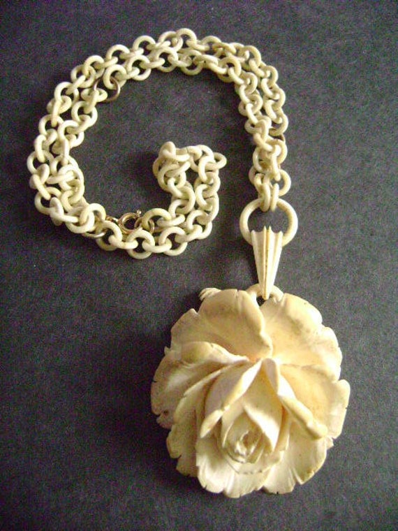 ANTIQUE 1900 1910 Carved Ivory Rose by papillioncollection2