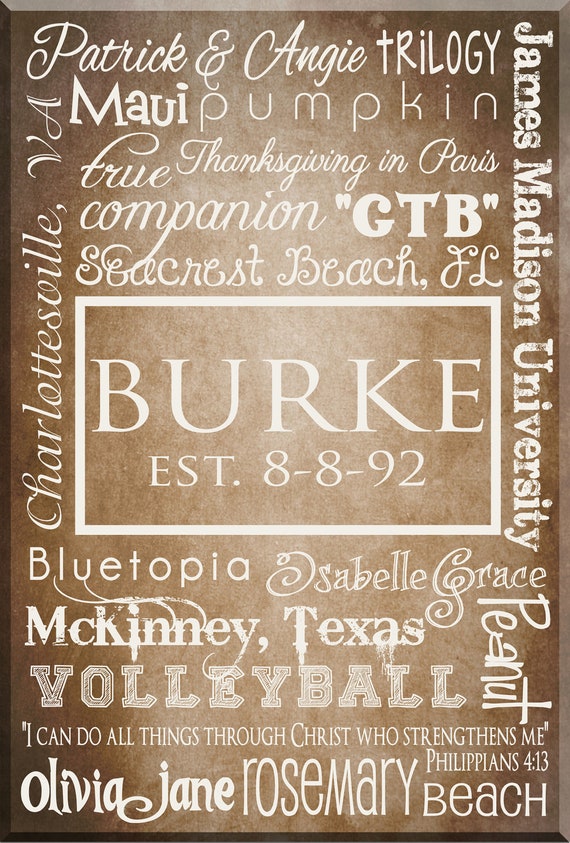 Personalized Typography FAMILY, WEDDING, BABY, Anniversary Word Art - Large - 36" x 48" Other sizes available Il_570xn