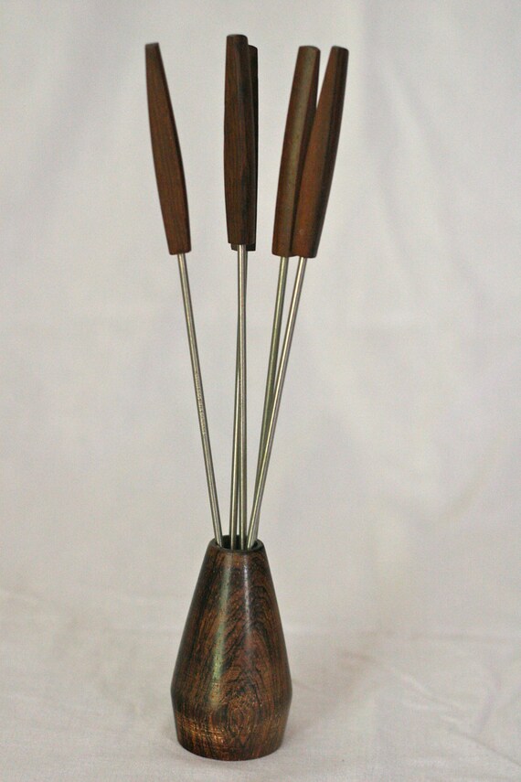 Vintage Fondue Skewers with Holder by 3rdandVine on Etsy