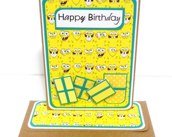 CLEARANCE-Spongebob Birthday Card with Matching Embellished Envelope