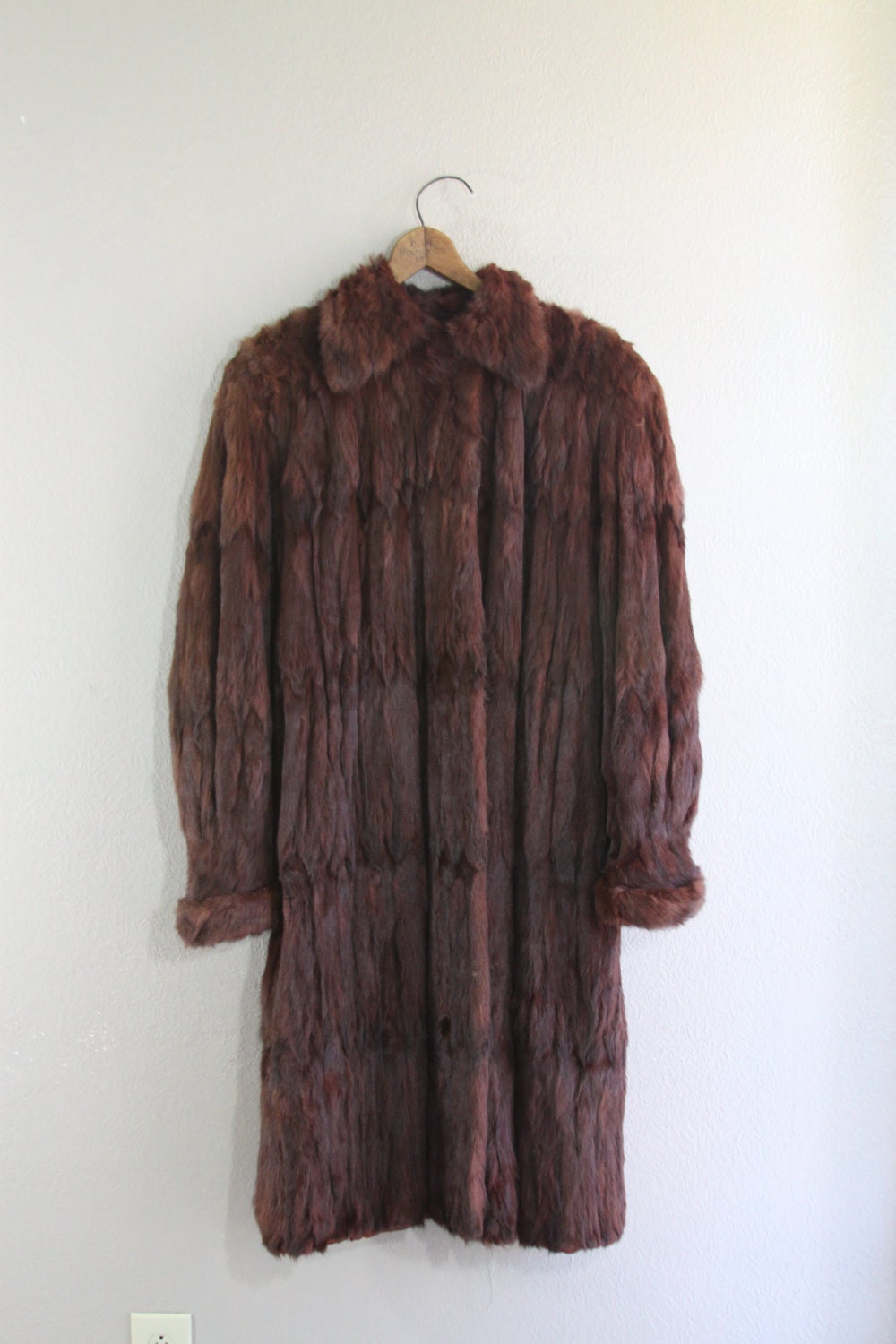 Items similar to burgundy full length genuine RARE ermine FUR coat ...