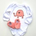 Elephant Organic White Onesie Baby Girl with Organic Shoes 0 3 6 12 18 months- Baby Clothes Eco Friendly Clothing Pink Gift for baby