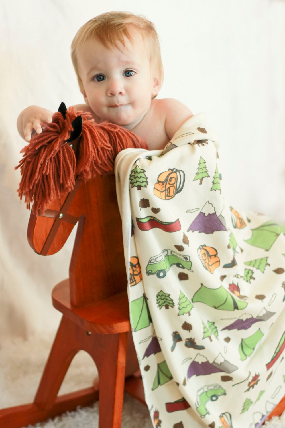 Organic Happy Camper Baby Blanket and Knotty Hat Swaddle