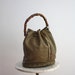 XL Leather Bag - Bamboo Handle Brass Studded Taupe LARGE - 1980s VINTAGE