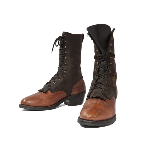 Men's Feather Lacers Western Lace Up Two Tone Packer Boots