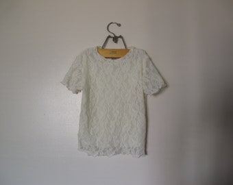 turtleneck 90s crop mock creme xs blouse bridal neck lace floral cream shirt