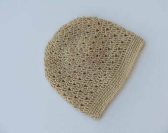 Champagne Crochet Beanie Very Light Weight Beanie Gold Crochet Hat Champagne Beanie Gold Beanie Womens Beanie Teen Girl Beanie (HAT103Topaz)