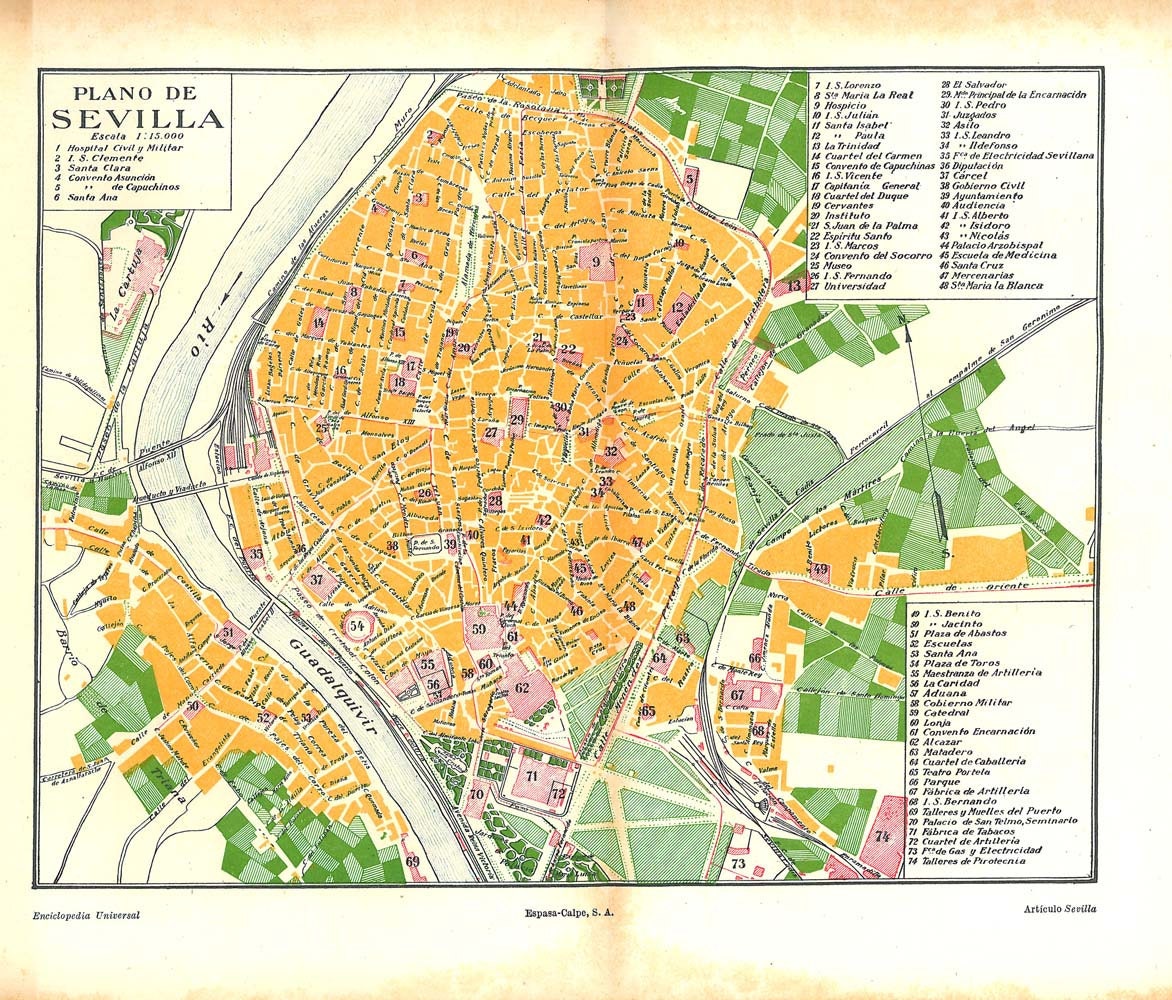 Seville Vintage City Plan Street Map Spain Wall Decor