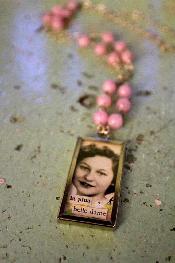 Necklace Vintage Pink Jade French Female Photo