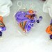 Silver Wire Wrapped Pendant & Earring Set, Artisan Polymer Clay, Swarovski, Purple Rose Orange Butterfly