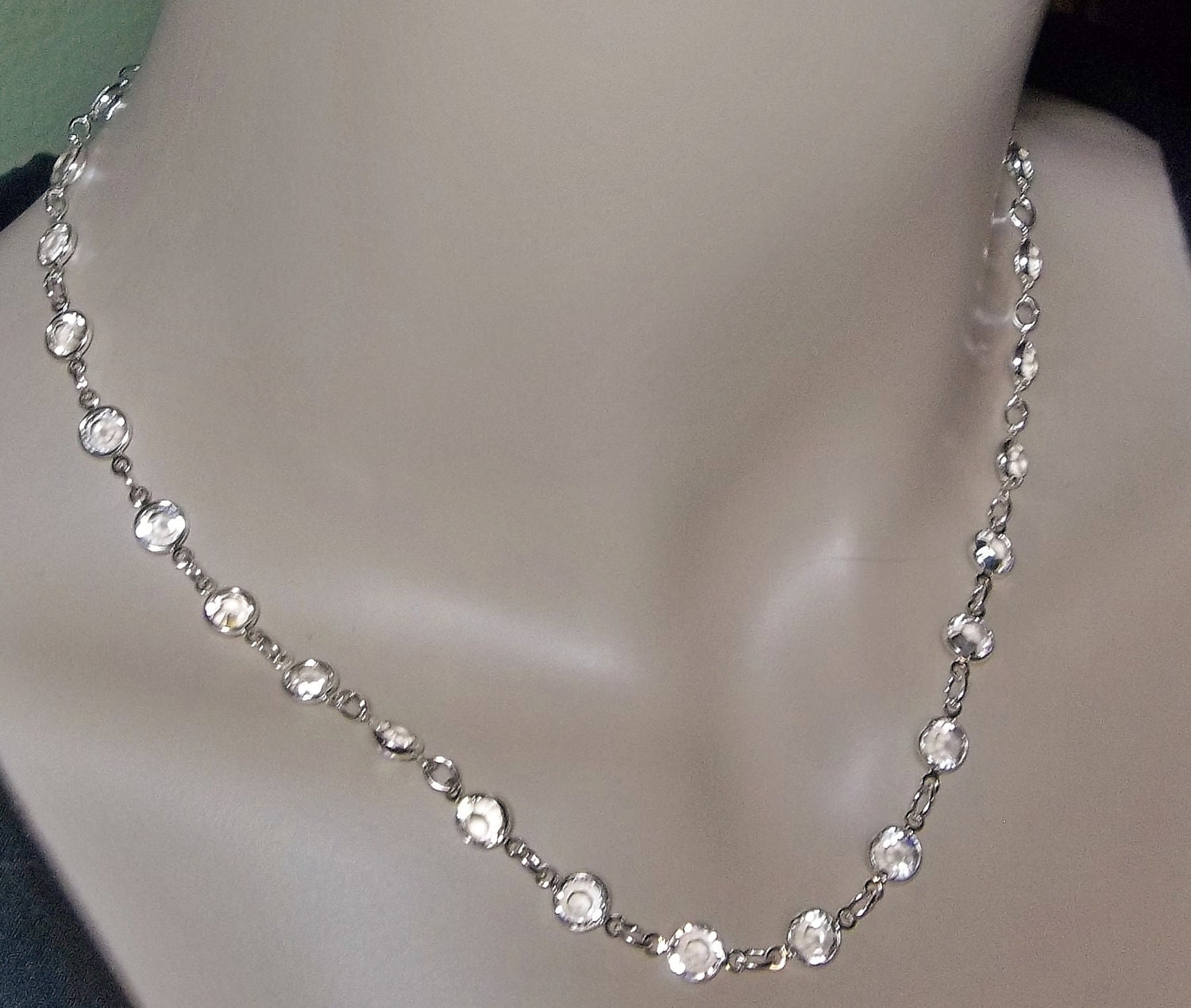 Swarovski Channel Necklace Clear Crystals by QueenMeJewelryLLC