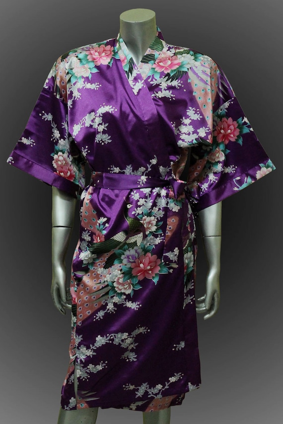 Bridesmaid Silk Robes Royal Purple Painting Peacock by thaichill