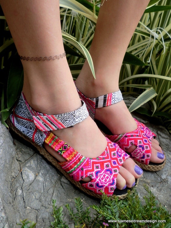 Espadrille In Colorful Hmong Embroidery & by SiameseDreamDesign