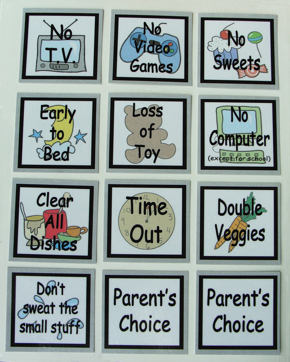 Consequence Cards for kids by SallySuesShop on Etsy