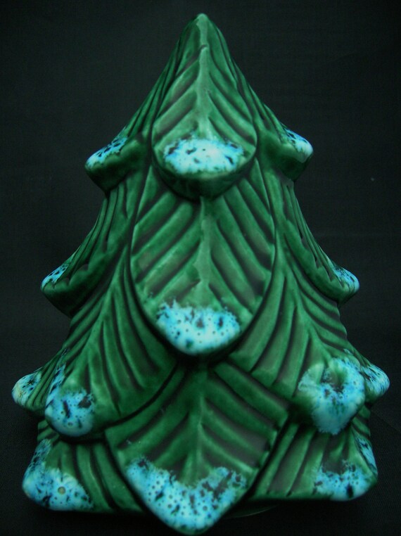 Ceramic Christmas Tree Green Pine With Snow Accents by ellesh71